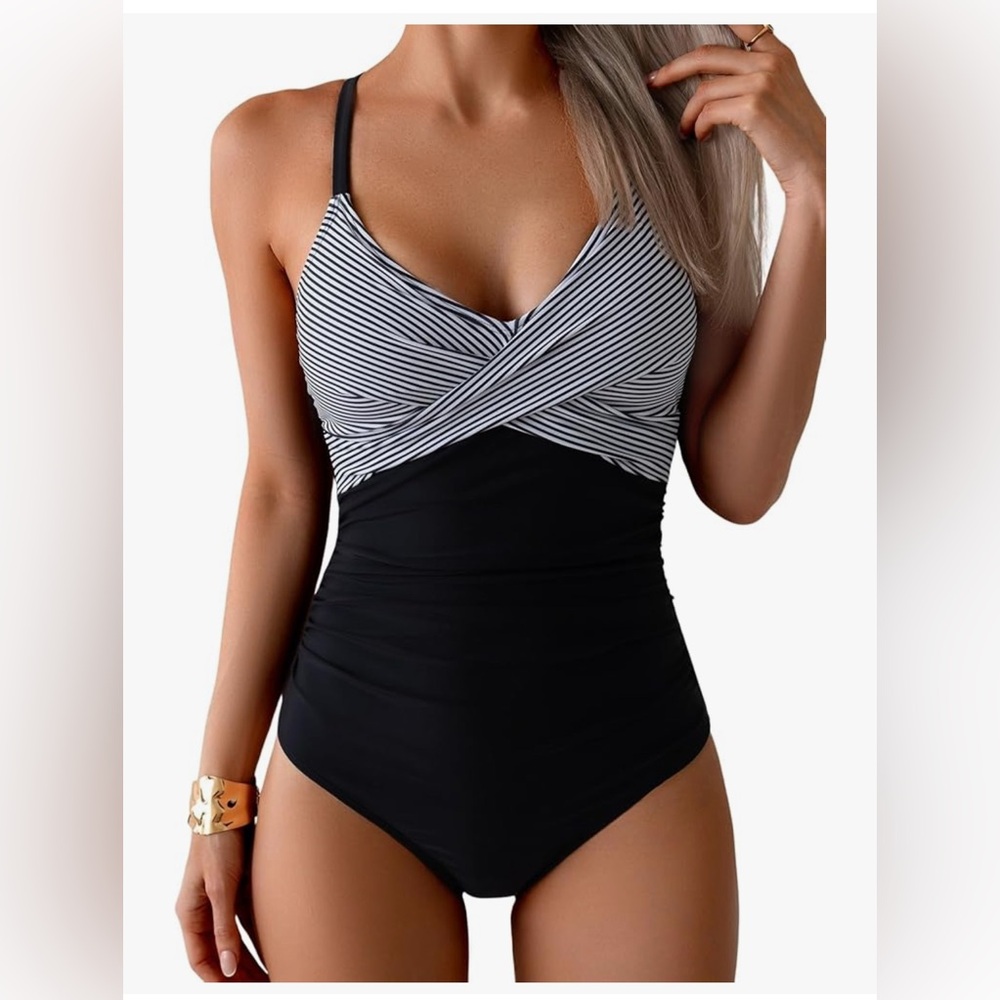 Striped Black and White Women's Swimsuit
